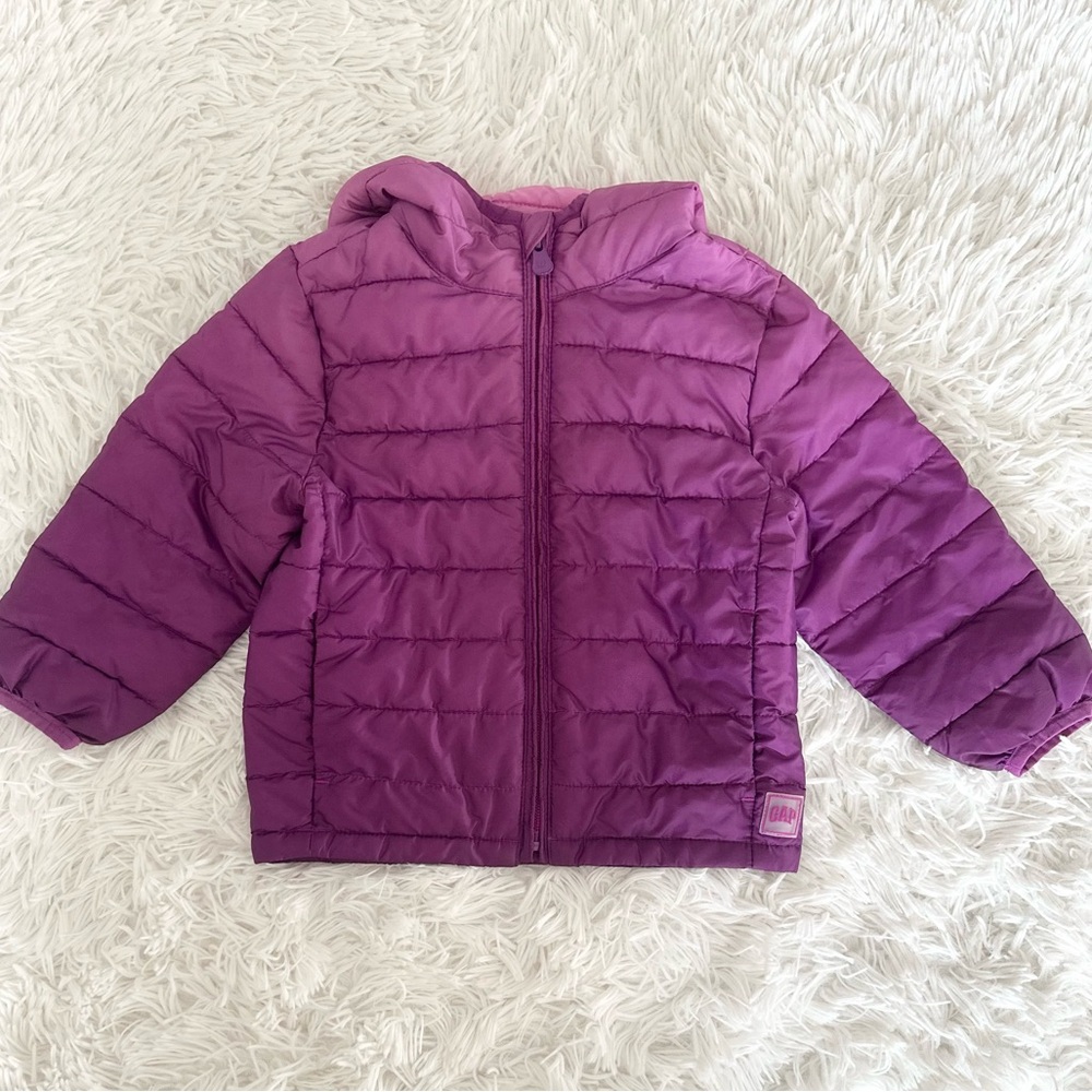 BABY GAP Girls Purple Dip Dyed Hooded Primaloft ColdControl Puffer Jacket Size 2